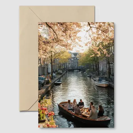 Amsterdam Canal Boat Spring Cherry Blossoms