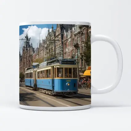 Blue Tram Amsterdam Street Classic Architecture
