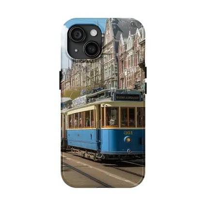 Blue Tram Amsterdam Street Classic Architecture