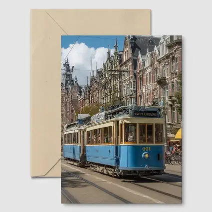 Blue Tram Amsterdam Street Classic Architecture