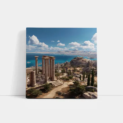 Ancient Greek Ruins Overlooking Blue Sea