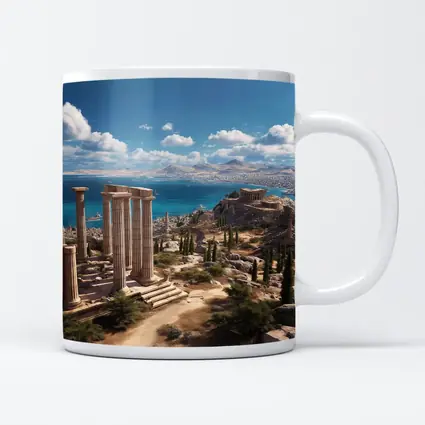 Ancient Greek Ruins Overlooking Blue Sea
