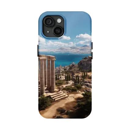 Ancient Greek Ruins Overlooking Blue Sea