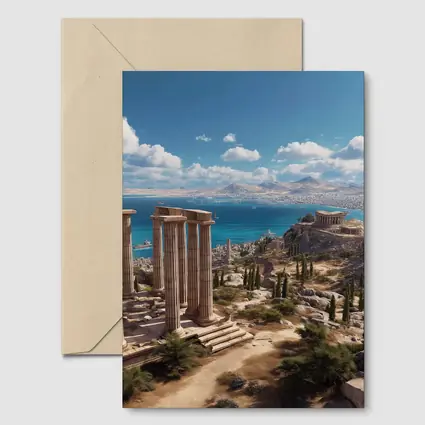 Ancient Greek Ruins Overlooking Blue Sea