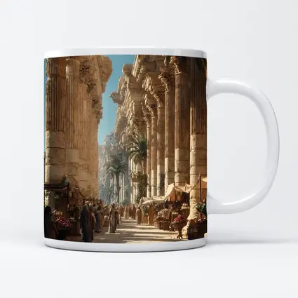 Ancient Roman Colonnade Marketplace With Palm Trees