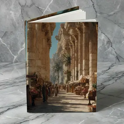 Ancient Roman Colonnade Marketplace With Palm Trees