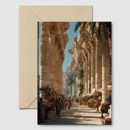 Ancient Roman Colonnade Marketplace With Palm Trees