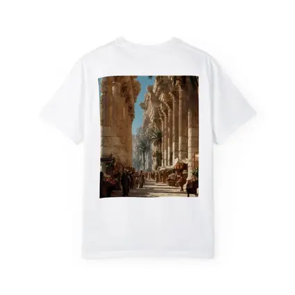 Ancient Roman Colonnade Marketplace With Palm Trees