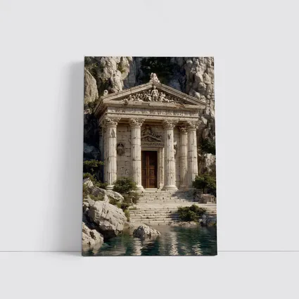 Ancient Greek Temple by Rocky Coastal Waters