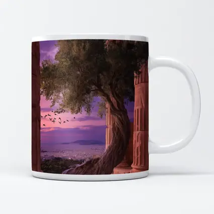 Ancient Greek Temple Olive Tree Purple Sky