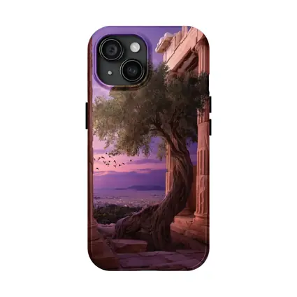 Ancient Greek Temple Olive Tree Purple Sky