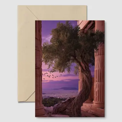Ancient Greek Temple Olive Tree Purple Sky
