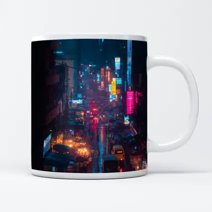 Neon Rainy City Street Night Scene