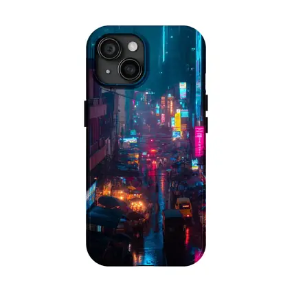Neon Rainy City Street Night Scene