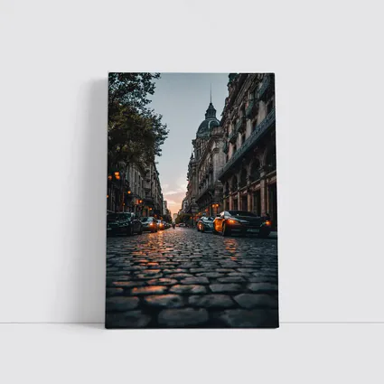 Paris Cobblestone Street At Dusk
