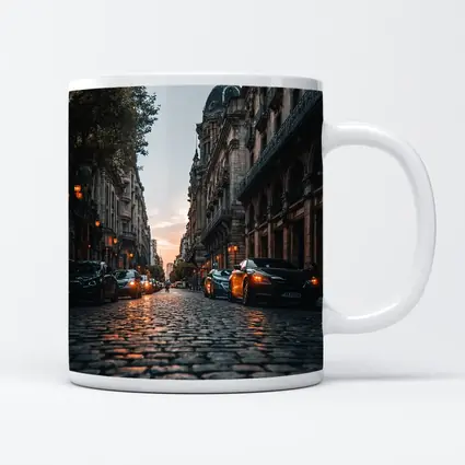 Paris Cobblestone Street At Dusk