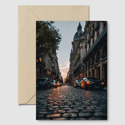 Paris Cobblestone Street At Dusk