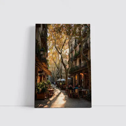 Barcelona Old Town Street Cafe Autumn