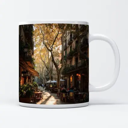 Barcelona Old Town Street Cafe Autumn