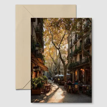 Barcelona Old Town Street Cafe Autumn