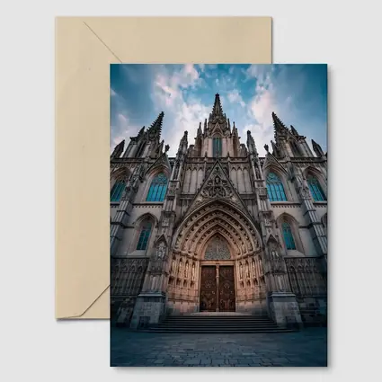 Barcelona Cathedral Gothic Facade Cloudy Sky