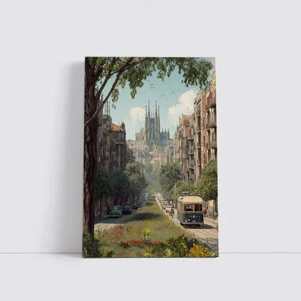 Barcelona Street Sagrada Familia Tram View