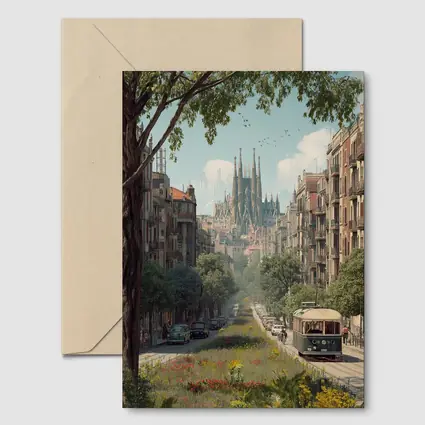 Barcelona Street Sagrada Familia Tram View