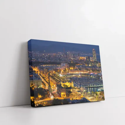 Barcelona City Skyline Glowing at Night