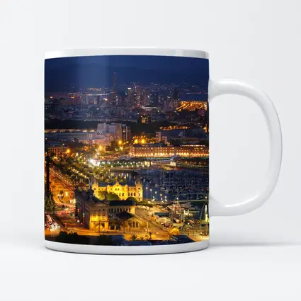 Barcelona City Skyline Glowing at Night