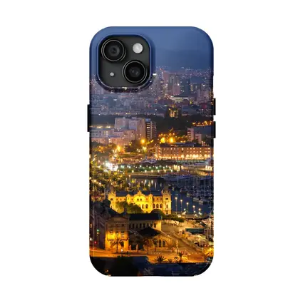 Barcelona City Skyline Glowing at Night