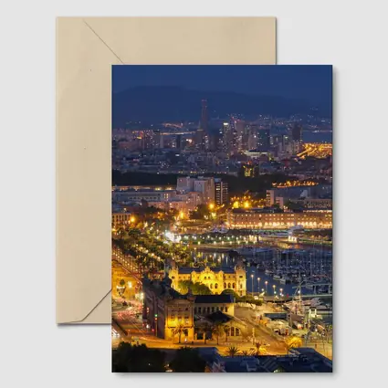 Barcelona City Skyline Glowing at Night