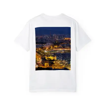 Barcelona City Skyline Glowing at Night
