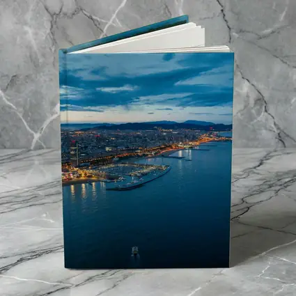 Barcelona Coastline Aerial View Blue Hour