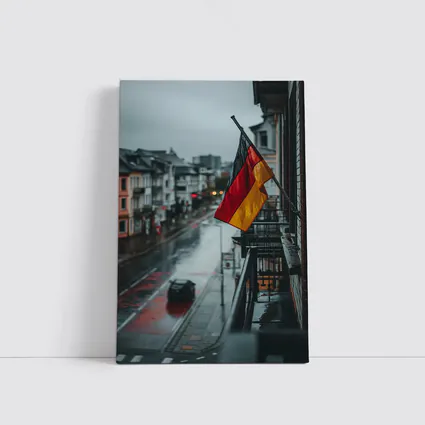 German Flag Rainy Street City Scene