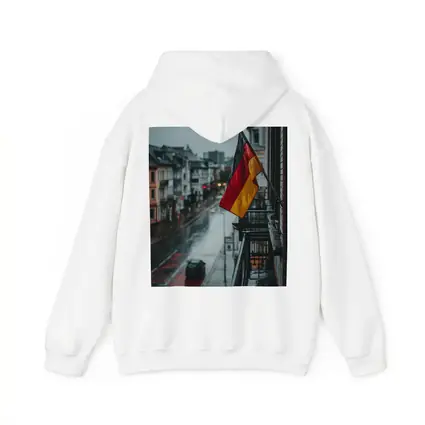 German Flag Rainy Street City Scene