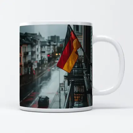 German Flag Rainy Street City Scene