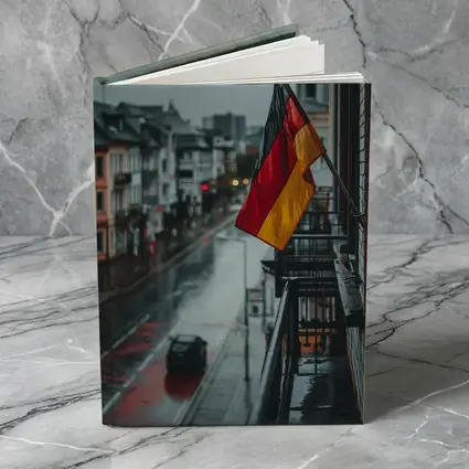 German Flag Rainy Street City Scene