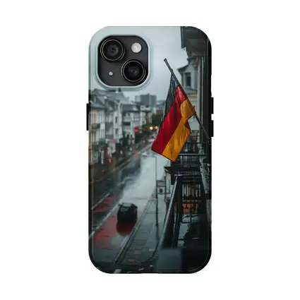 German Flag Rainy Street City Scene