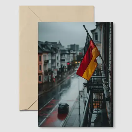 German Flag Rainy Street City Scene