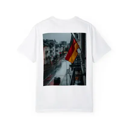 German Flag Rainy Street City Scene