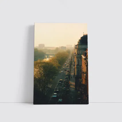Berlin Boulevard Misty Morning Golden Light
