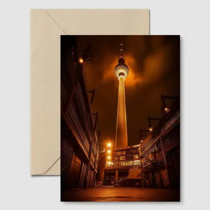 Berlin TV Tower Glowing Night Urban Scene