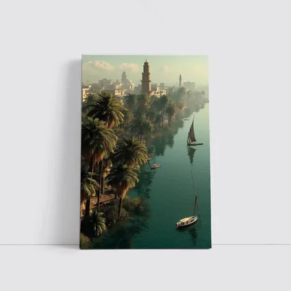 Nile River Cairo Egypt Sailboats Palm Trees