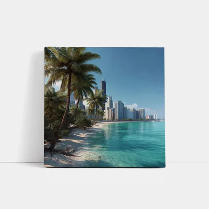 Tropical Beach Palm Trees City Skyline