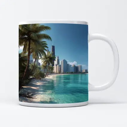 Tropical Beach Palm Trees City Skyline
