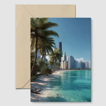 Tropical Beach Palm Trees City Skyline