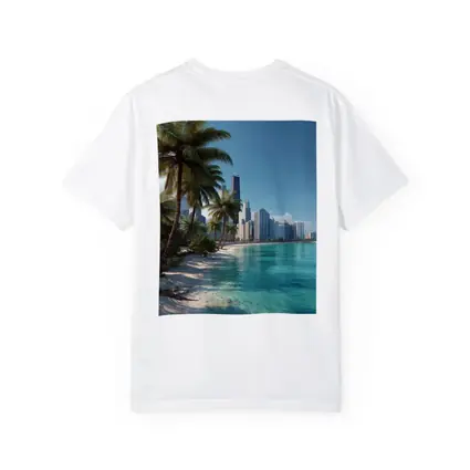 Tropical Beach Palm Trees City Skyline