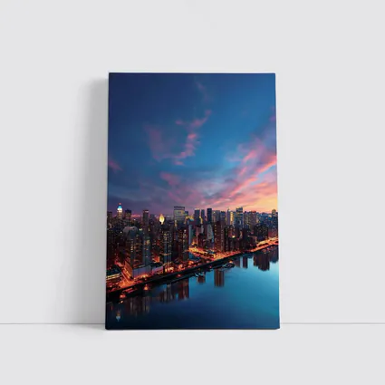 City Skyline at Dusk Over River