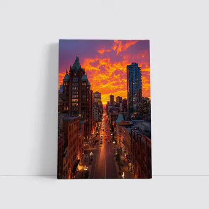 Vancouver City Street Fiery Sunset Sky