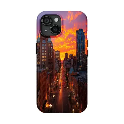Vancouver City Street Fiery Sunset Sky